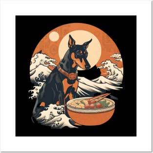 Doberman Eating Sushi, Great Wave Posters and Art